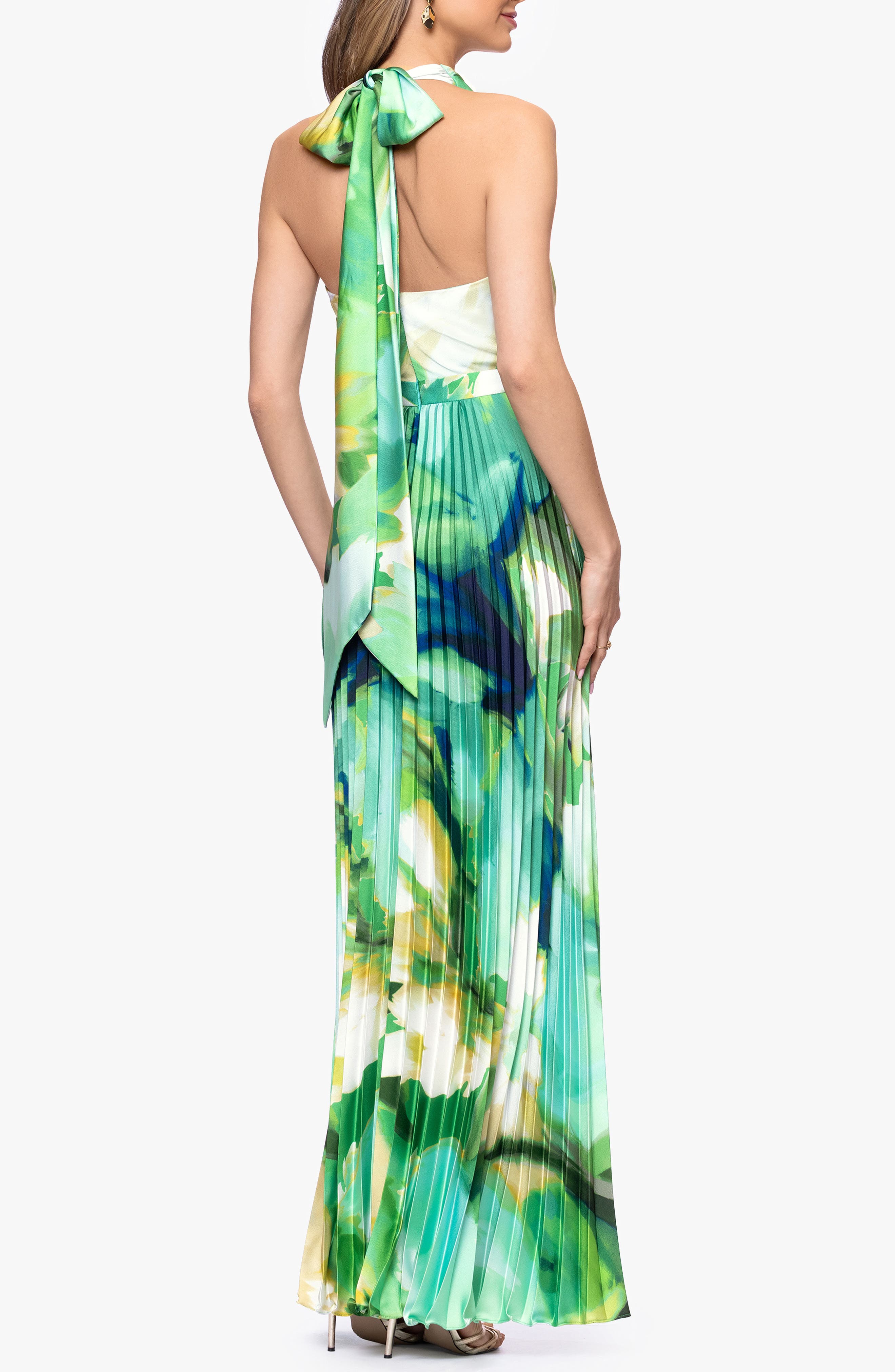 Floral Print Pleated Halter Dress - image 2