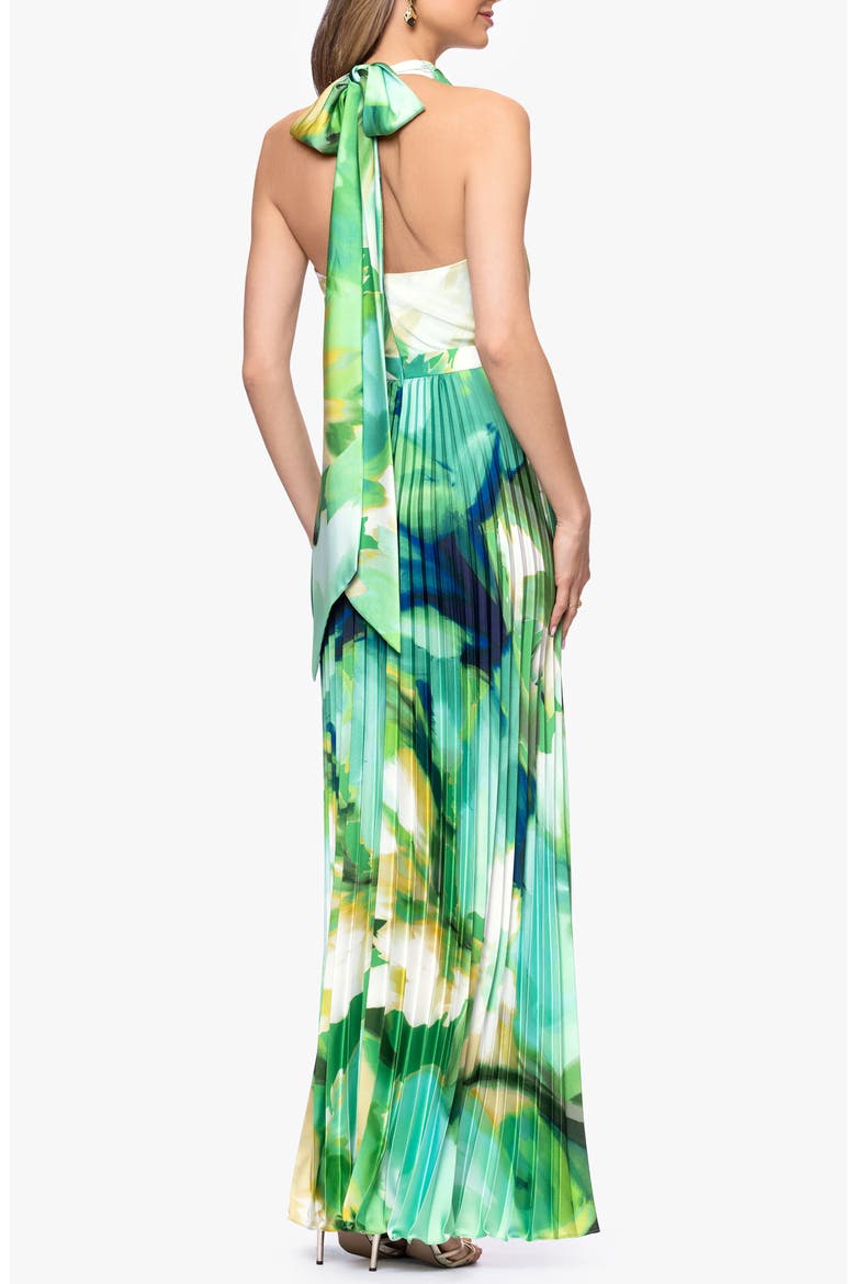 Floral Print Pleated Halter Dress, Alternate, color, GREEN/ MULTI