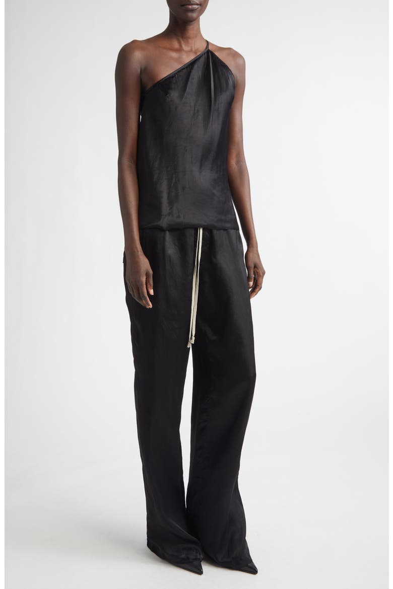 One-Shoulder Satin Top, Alternate, color, BLACK