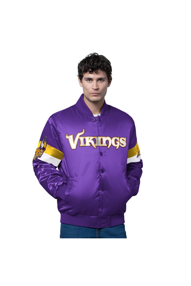Men's Starter Purple Minnesota Vikings Triple Option Satin Varsity Full-Snap Jacket, Main, color, Purple