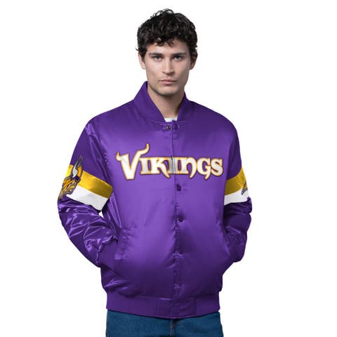 Men
s Starter Purple Minnesota Vikings Triple Option Satin Varsity Full-Snap Jacket