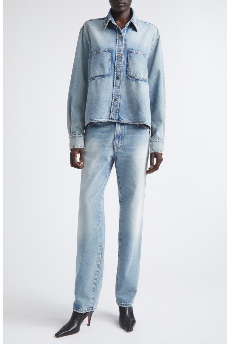 Emma Distressed Denim Shirt Jacket, Alternate, color, POLLOCK