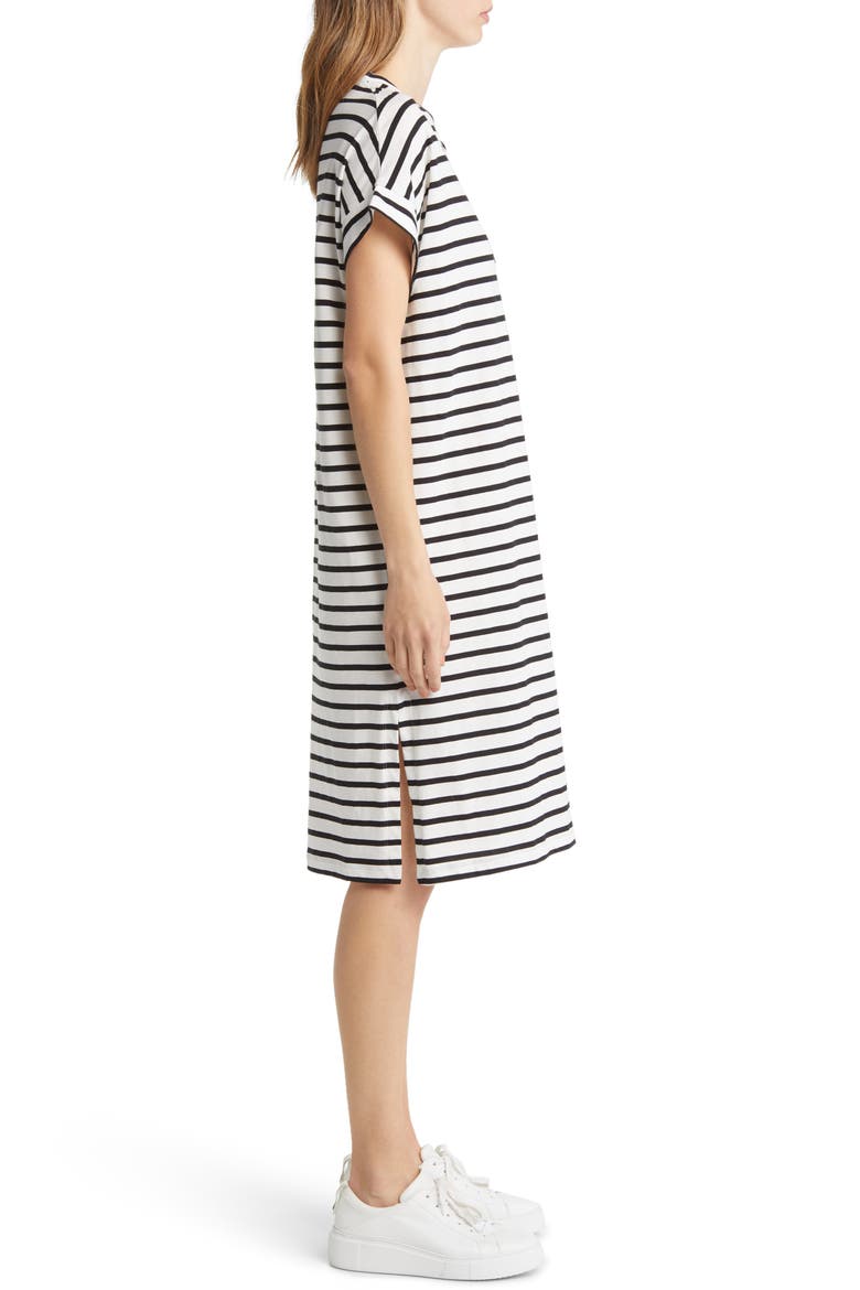 Nabila Stripe Cotton T-Shirt Dress, Alternate, color, BLACK