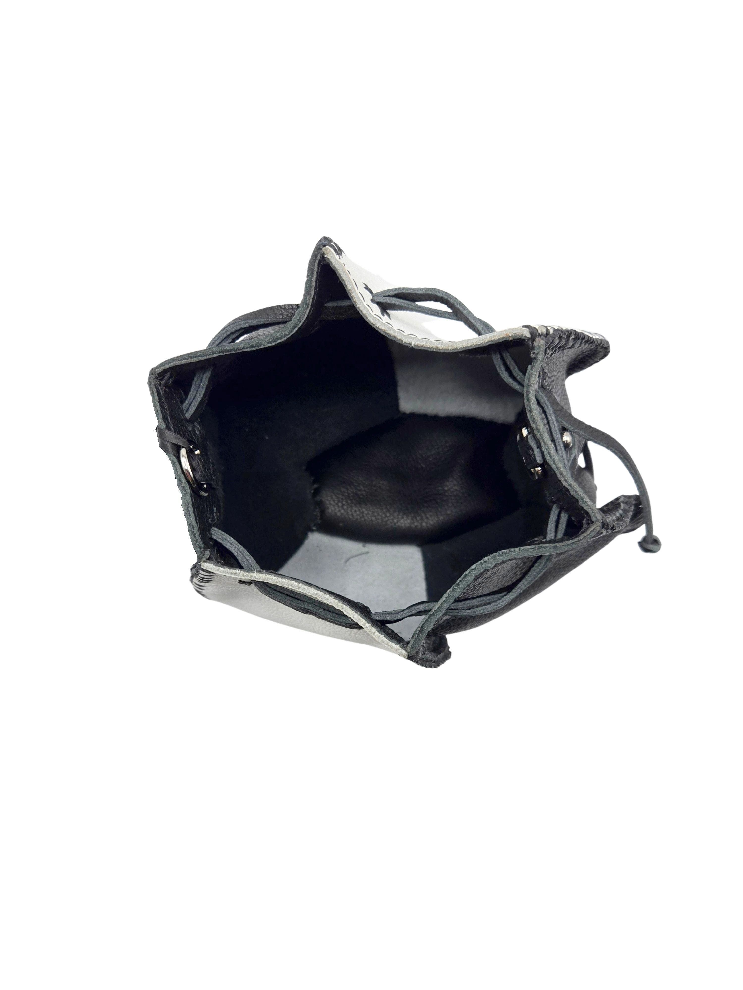 Carlos Falchi Mini Bucket Pouch  Top Grain Leather Bag, Alternate, color, Black And White