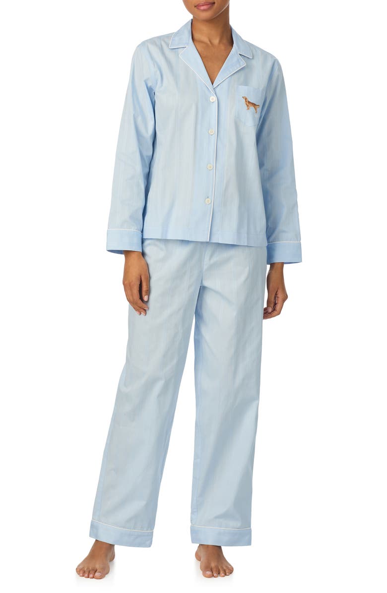 Lauren Ralph Lauren Stripe Cotton Jacquard Pajamas, Main, color, Light Blue Stripe