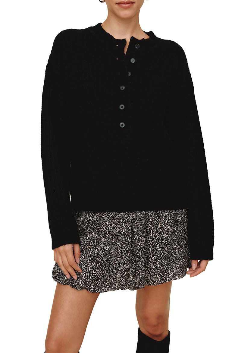Button Placket Merino Wool Blend Sweater, Main, color, BLACK