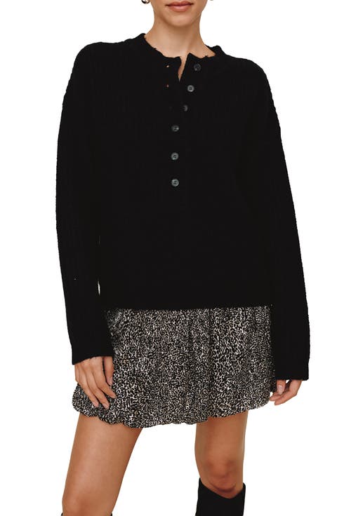 Button Placket Merino Wool Blend Sweater