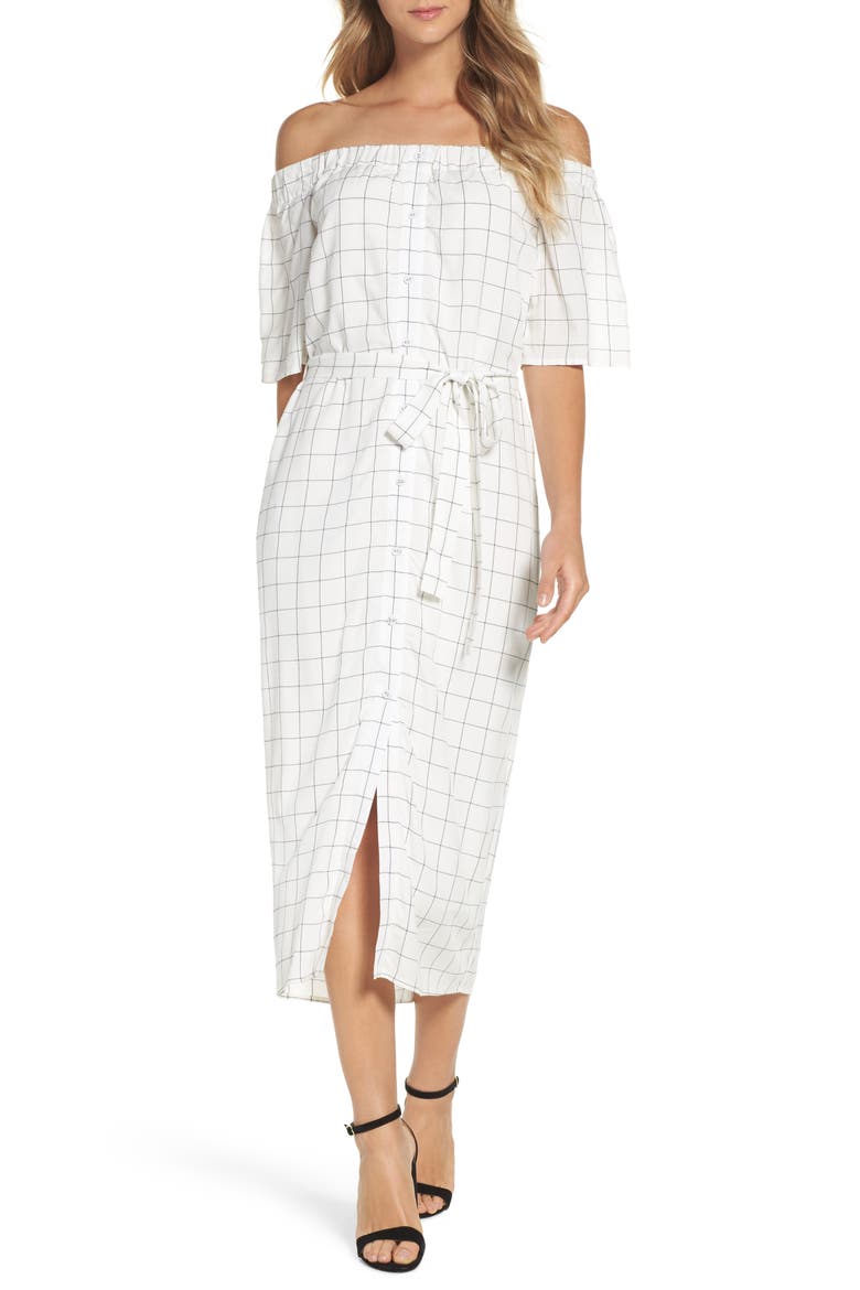 Off the Shoulder Shirtdress, Main, color, IVORY CHECKER
