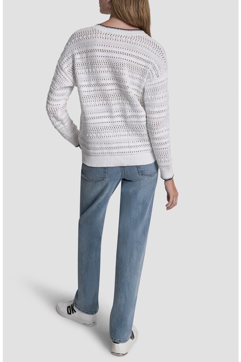 Cotton Pointelle Sweater, Alternate, color, WHITE/ BLACK