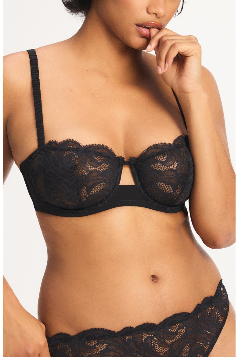 Lace Flow Unlined Balconette Bra, Main, color, BLACK CAVIAR