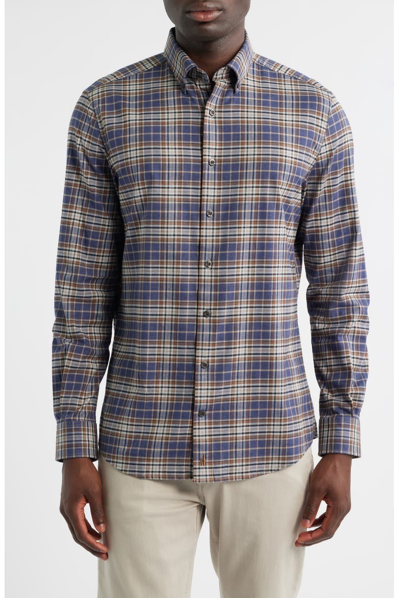 Kamper Plaid Cotton Blend Button-Down Shirt, Main, color, CHARCOAL