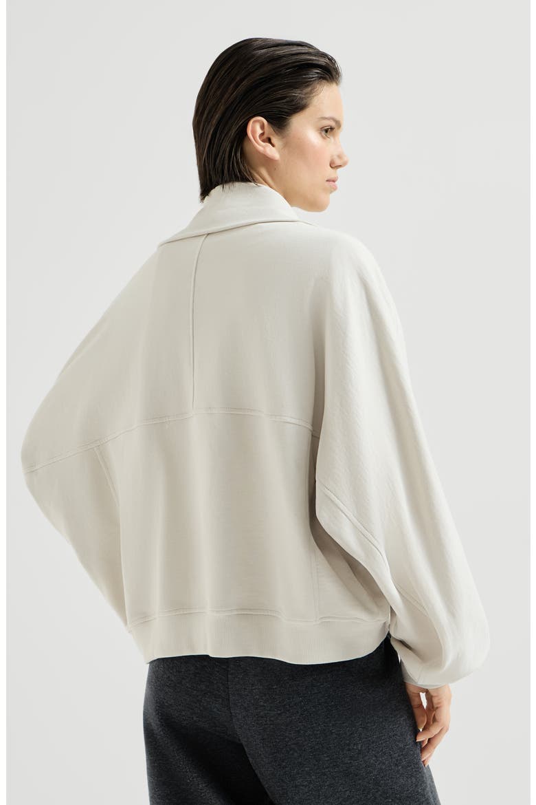 Cotton smooth French terry sweatshirt with zip and embroidered logo, Alternate, color, Milk