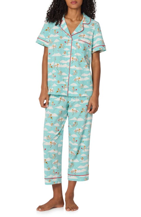 Print Stretch Organic Cotton Crop Pajamas (Regular & Plus)