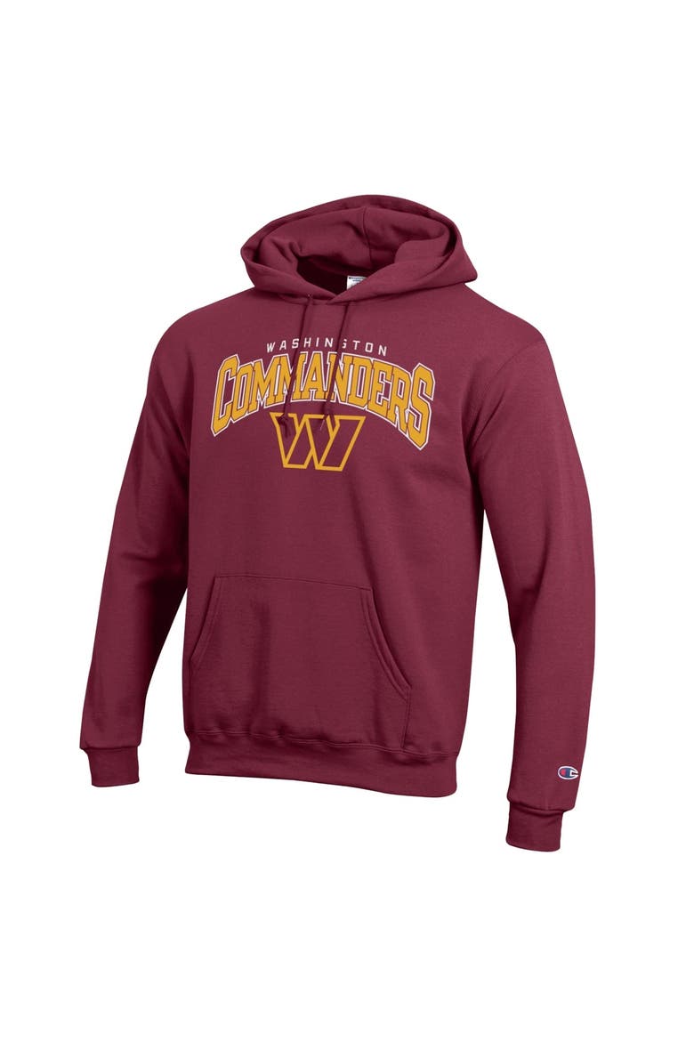 Men's Champion Burgundy Washington Commanders Powerblend Arch over Logo Hoodie, Alternate, color, Burgundy