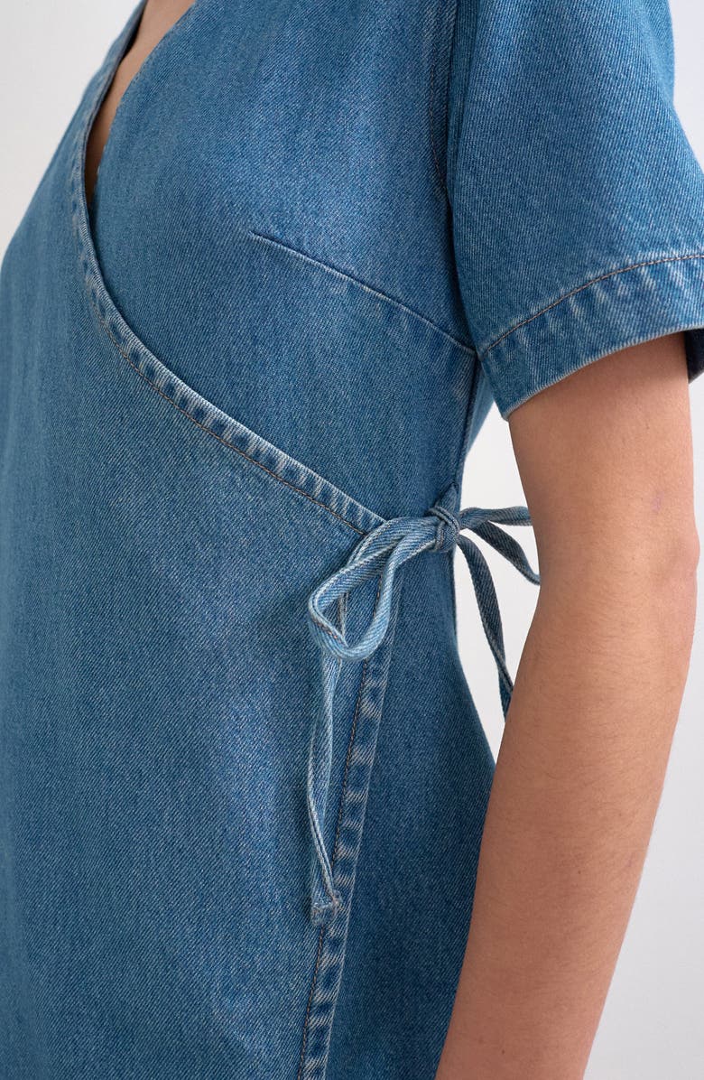 Topshop Denim Wrap Minidress, Alternate, color, Blue