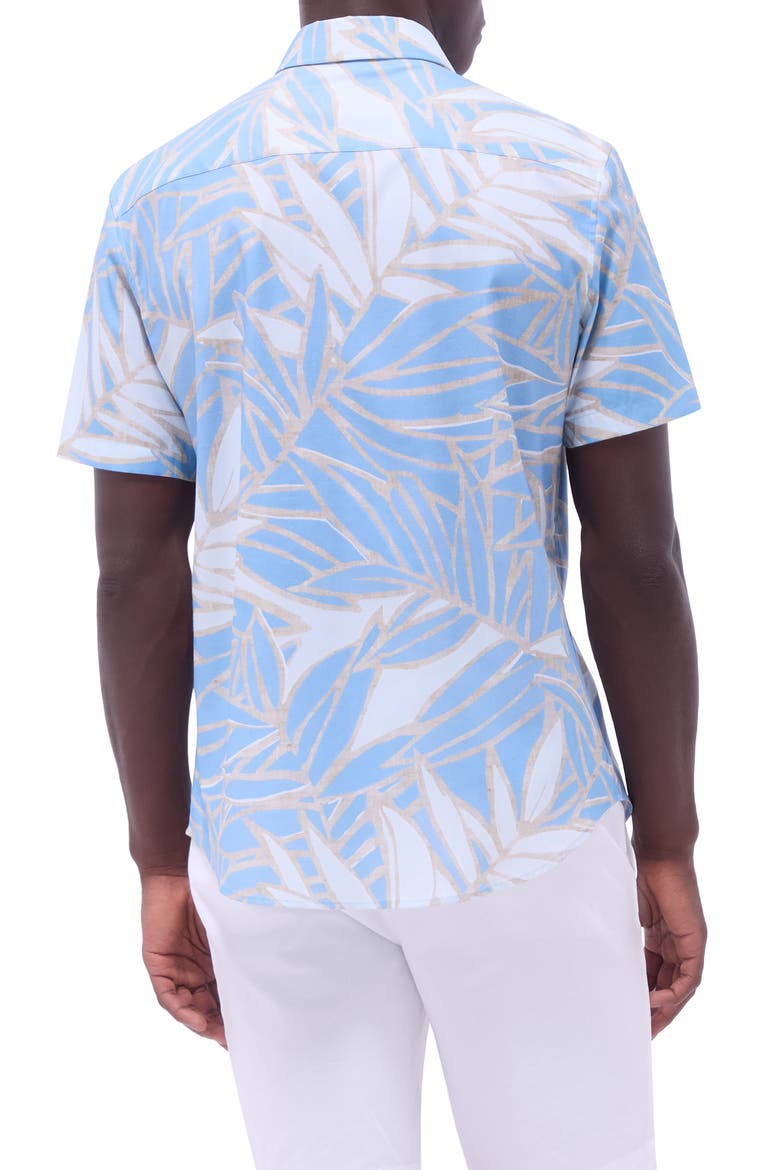 Orson Leaf Print Short Sleeve Stretch Cotton Button-Up Shirt, Alternate, color, AIR BLUE