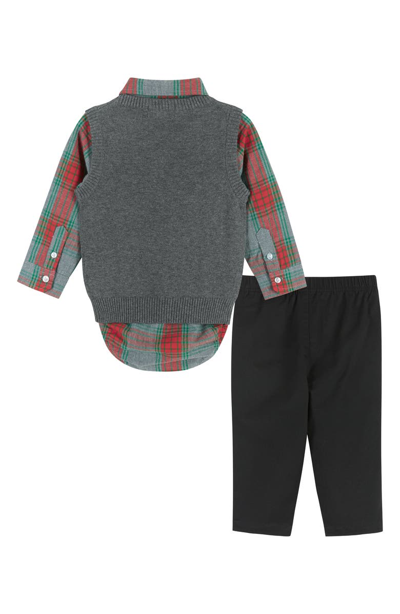Andy & Evan Plaid Bodysuit, Cotton Sweater Vest, Bow Tie & Pants Set, Alternate, color, 