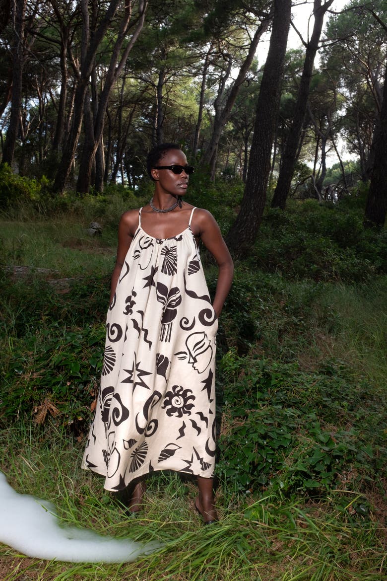 Ophelia Open-Back Strappy Printed Maxi Dress, Alternate, color, Thalassa