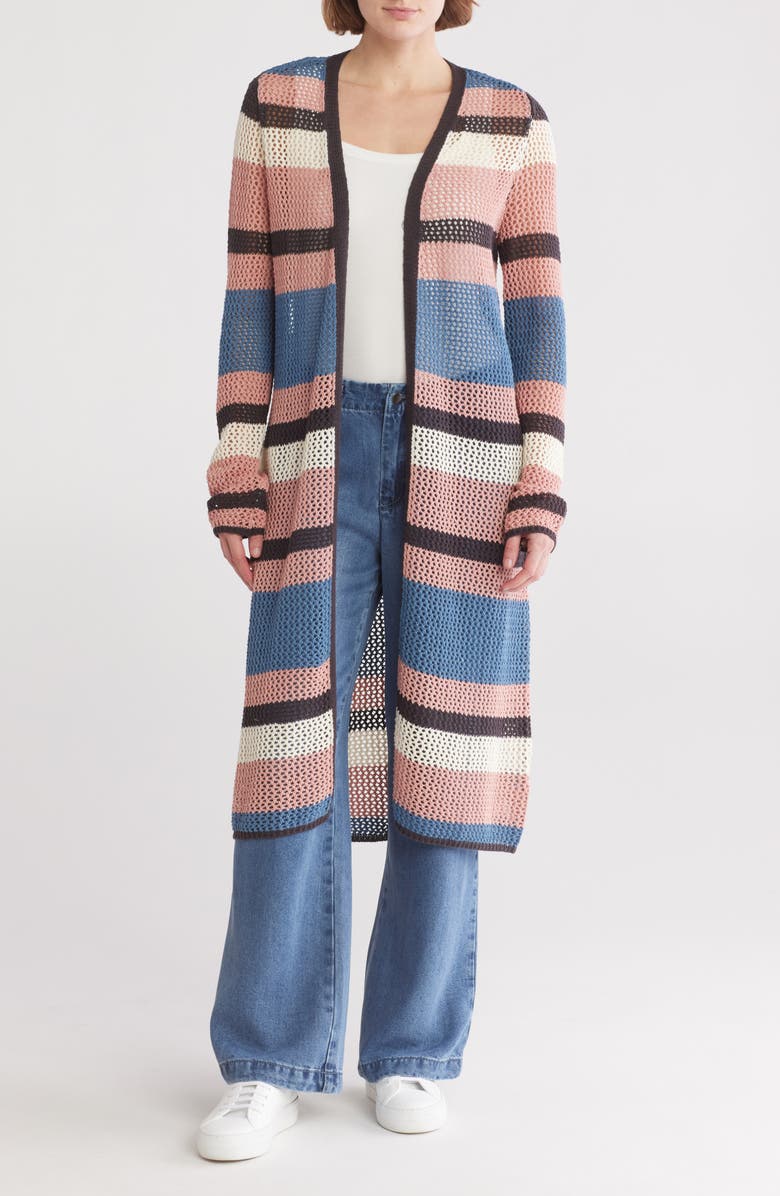 DR2 by Daniel Rainn Stripe Cotton Maxi Sweater Cardigan, Main, color, P898 Blue