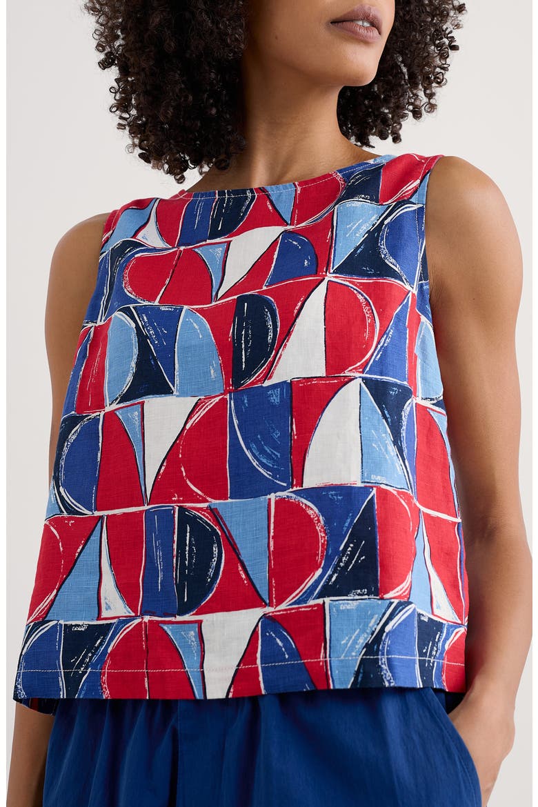 Colour Study Geo Print Linen Top, Main, color, SAIL GEO SCARLET