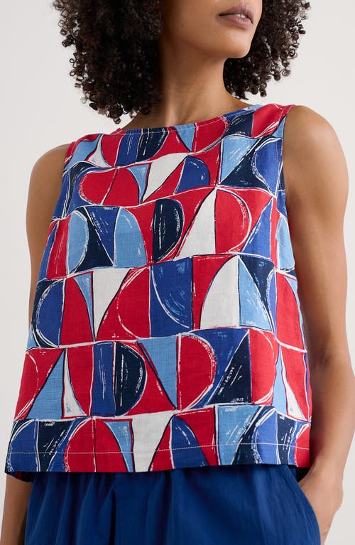 Seasalt Cornwall Colour Study Geo Print Linen Top In Sail Geo Scarlet