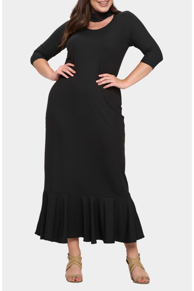 Nicole Cutout Turtleneck Rib Maxi Dress, Main, color, BLACK