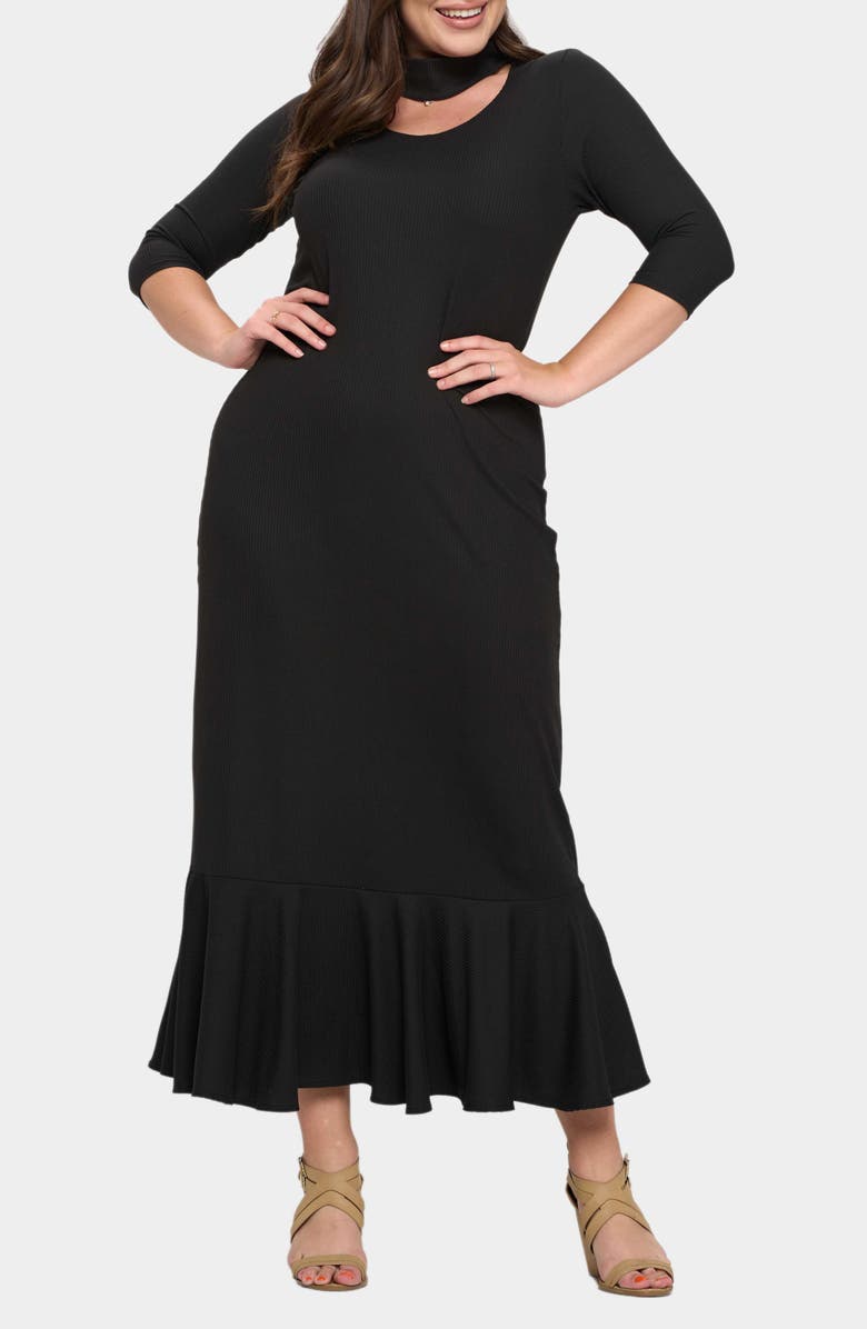 L I V D Nicole Cutout Turtleneck Rib Maxi Dress, Main, color, Black