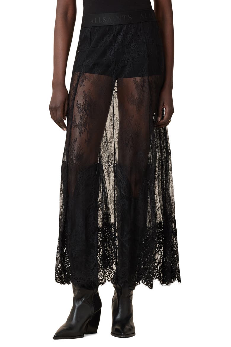 Arran Sheer Lace Maxi Skirt, Main, color, BLACK