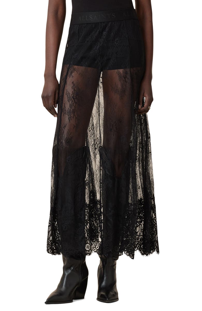 AllSaints Arran Sheer Lace Maxi Skirt, Main, color, 