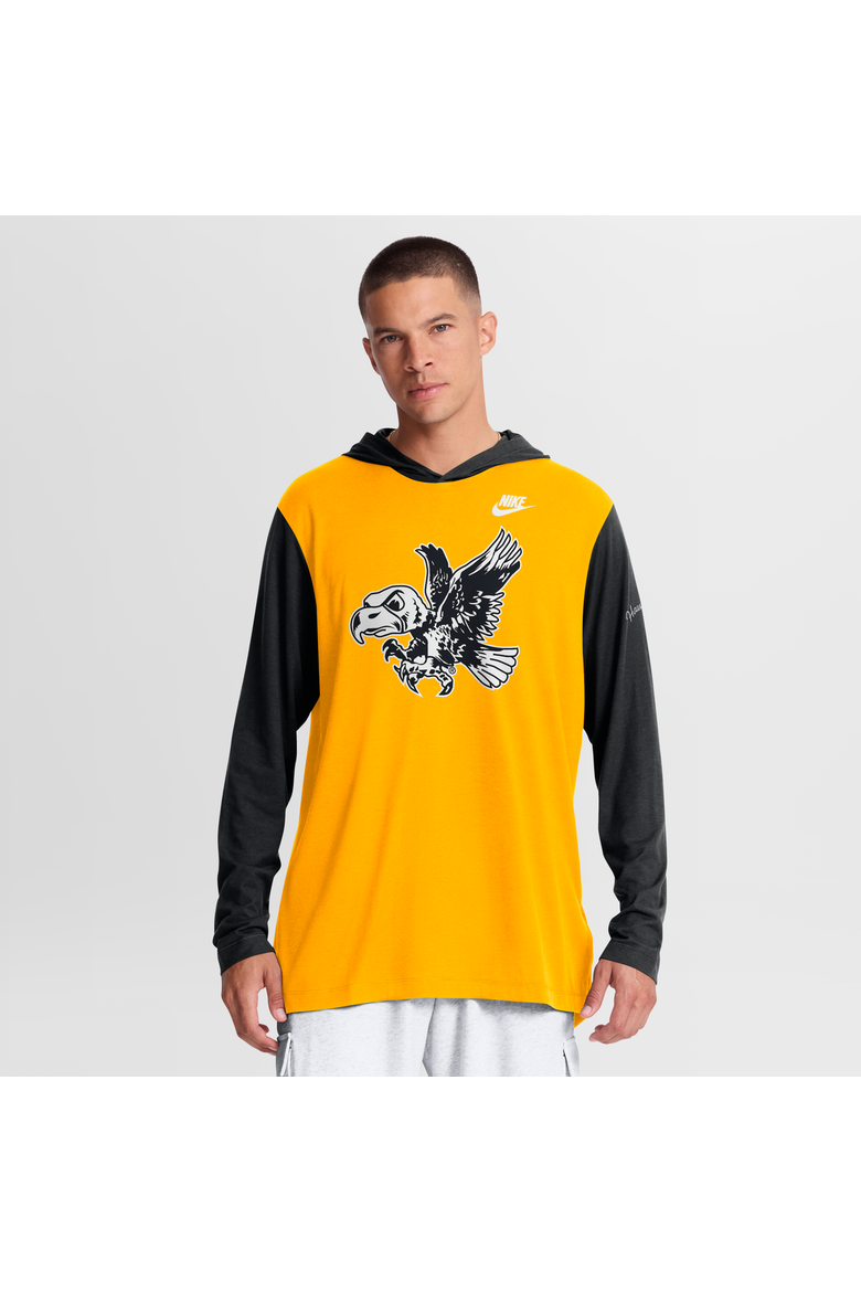 Men's Nike Gold/Black Iowa Hawkeyes Campus Legacy Tri-Blend Long Sleeve Hooded T-Shirt, Main, color, Gold