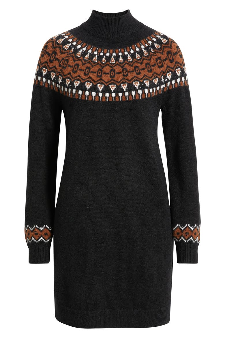 Fair Isle Long Sleeve Sweater Dress, Alternate, color, BLACK