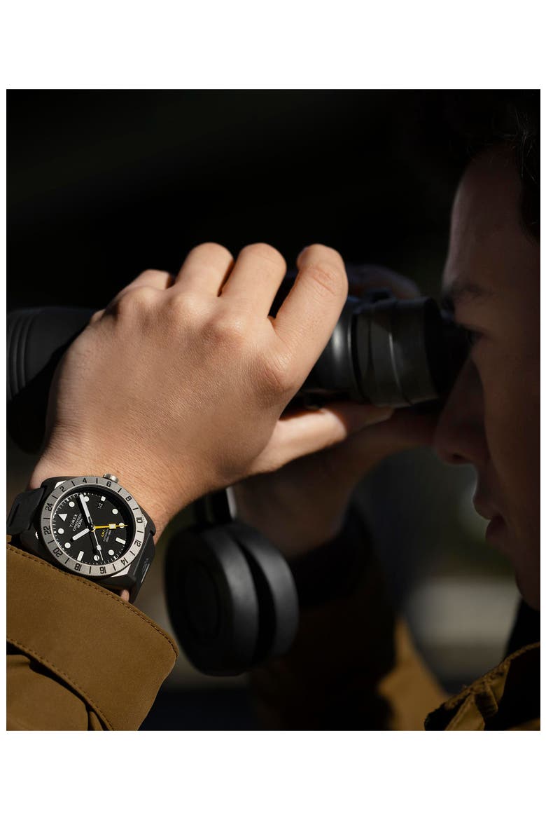 Expedition North® GMT Titanium Automatic Silicone Strap Watch, 41mm, Alternate, color, BLACK
