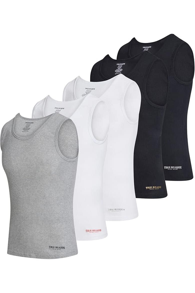 Ribbed Cotton Tank Top Pack of 5, Main, color, White/Grey/Black