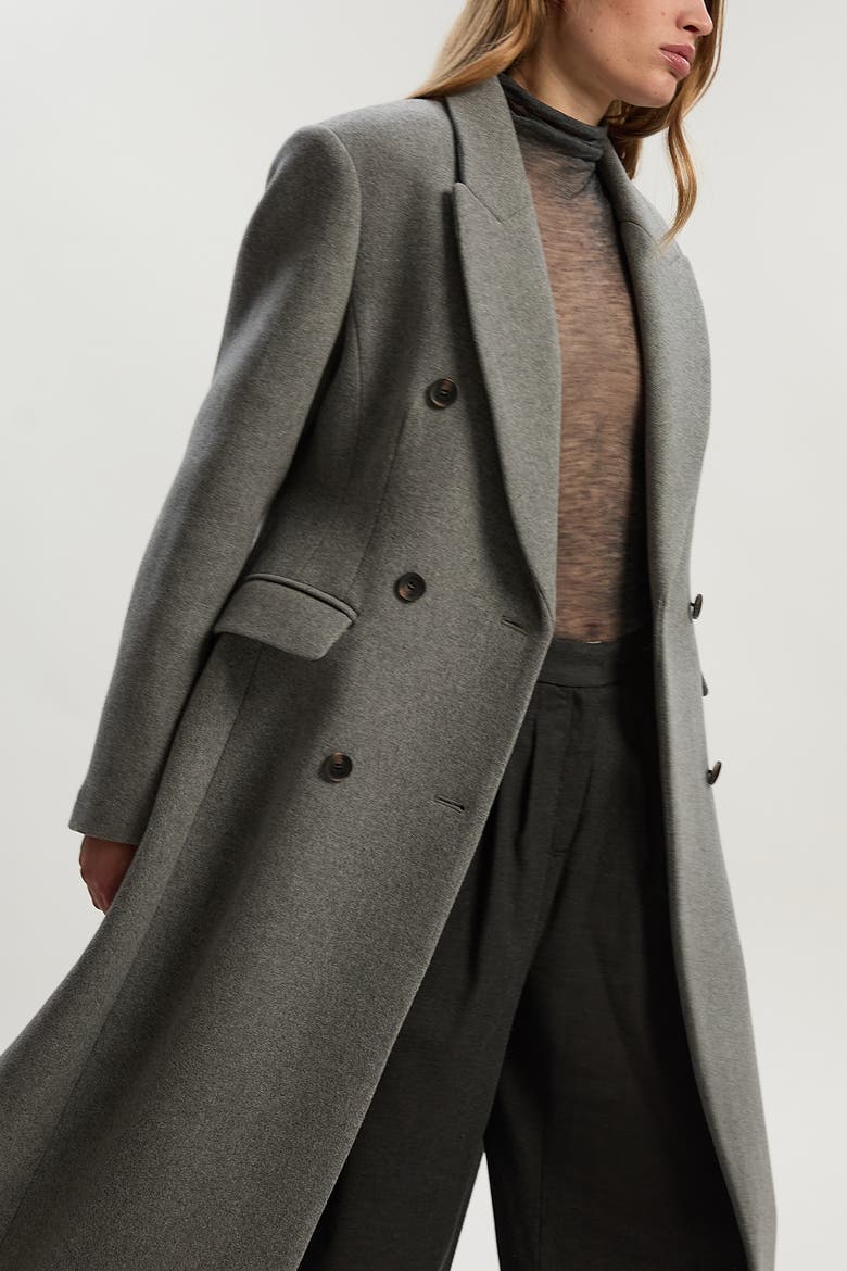 Wool Double Breasted Tailored Maxi Coat, Alternate, color, Grey Marl