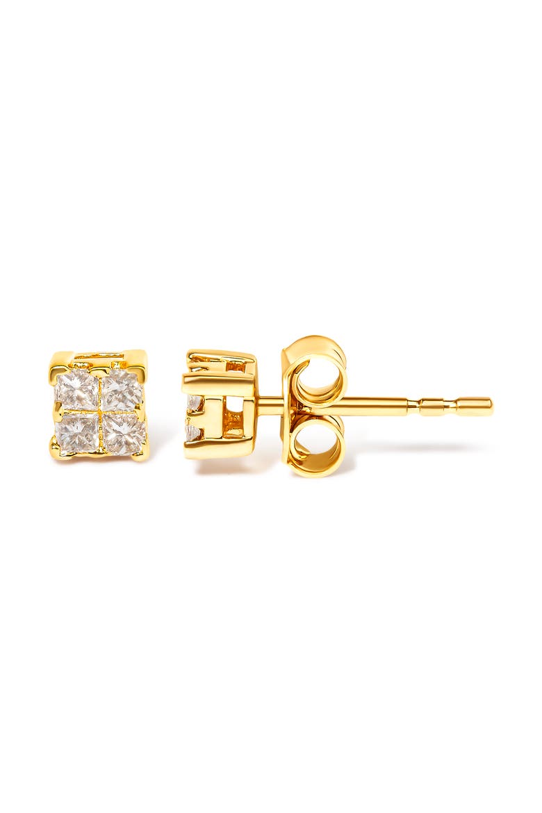 14K Yellow Gold 1/4 Ct Invisible Princess Square Stud Earring, Alternate, color, Yellow