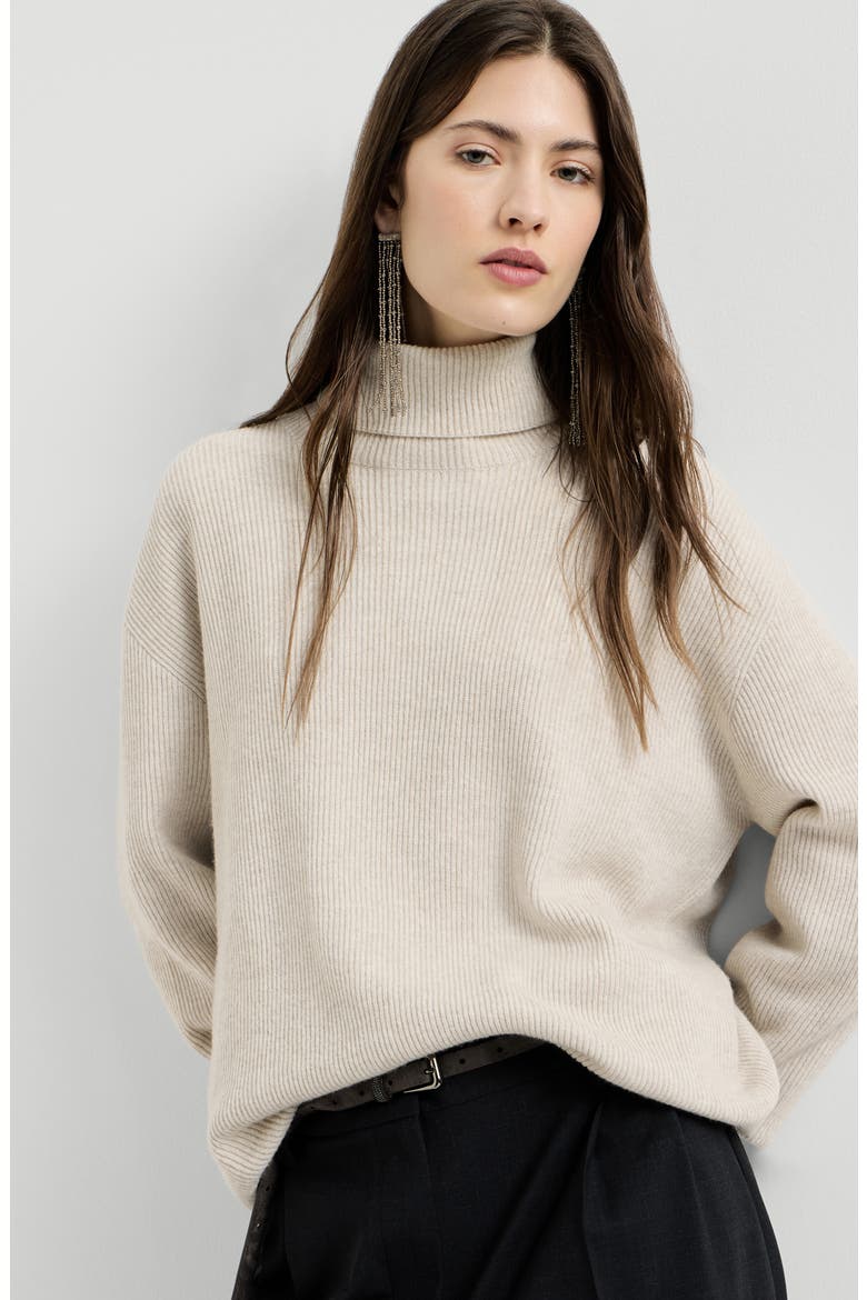Cashmere English rib turtleneck sweater with monili, Alternate, color, Oyster