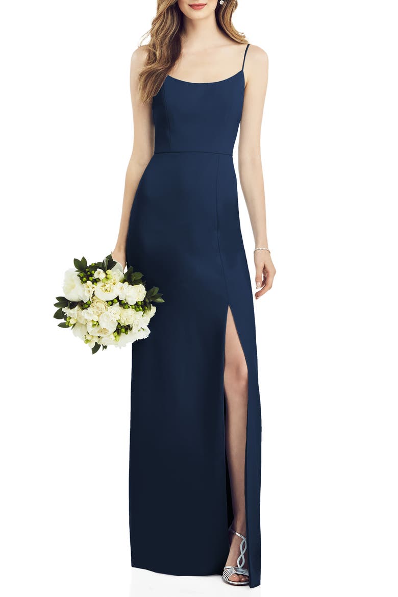 Scoop Neck Crepe Gown, Main, color, MIDNIGHT