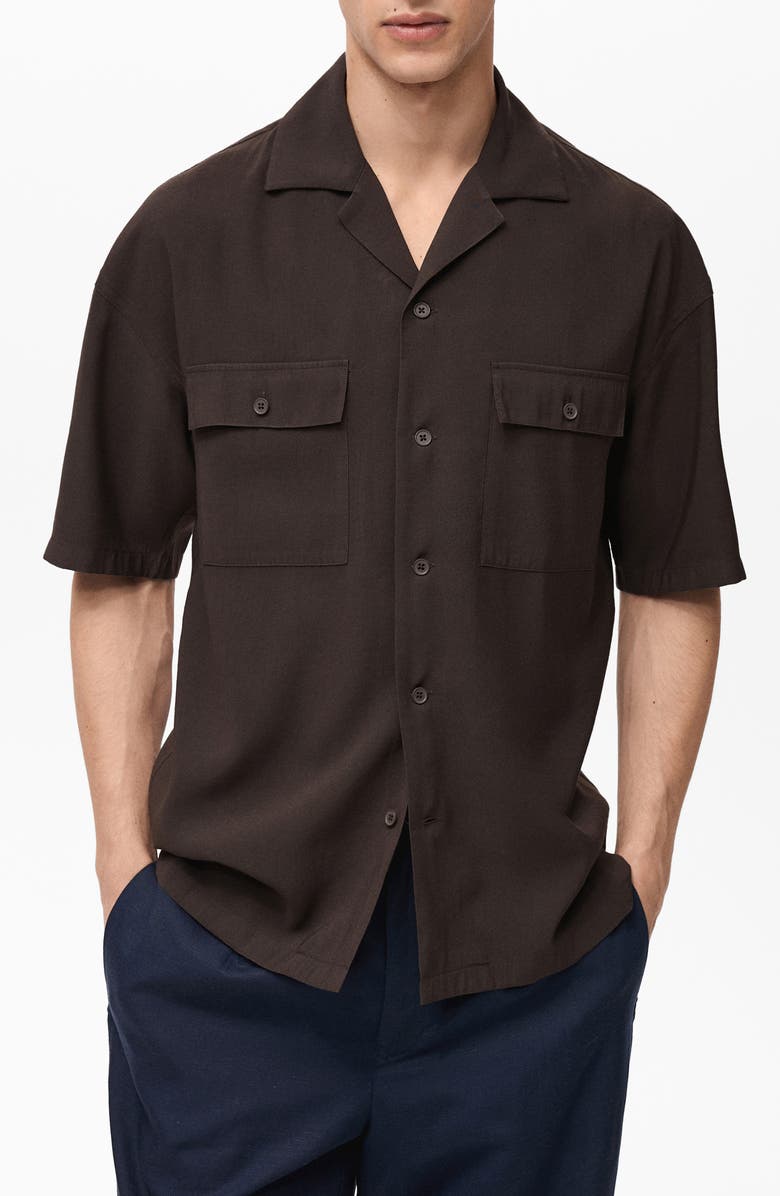 MANGO Relaxed Fit Camp Shirt, Main, color, Chocolate