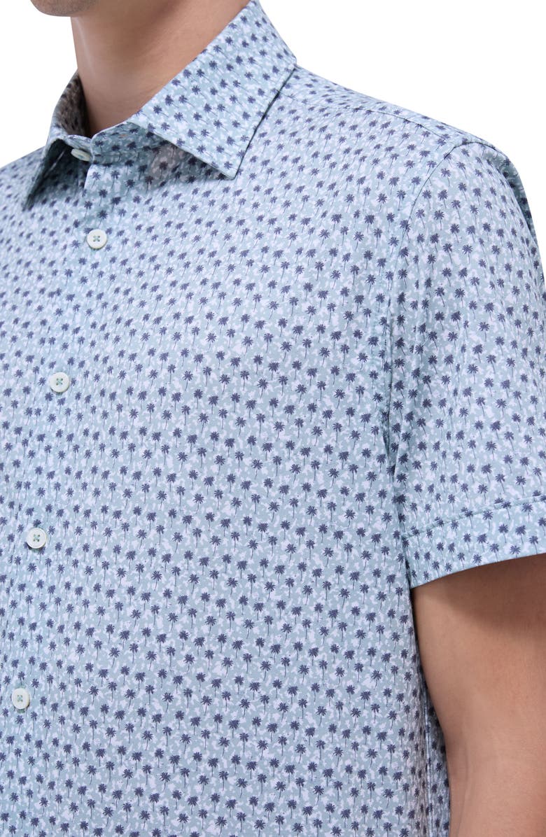 Bugatchi Miles OoohCotton<sup>®</sup> Palm Tree Short Sleeve Button-Up Shirt, Alternate, color, Mint