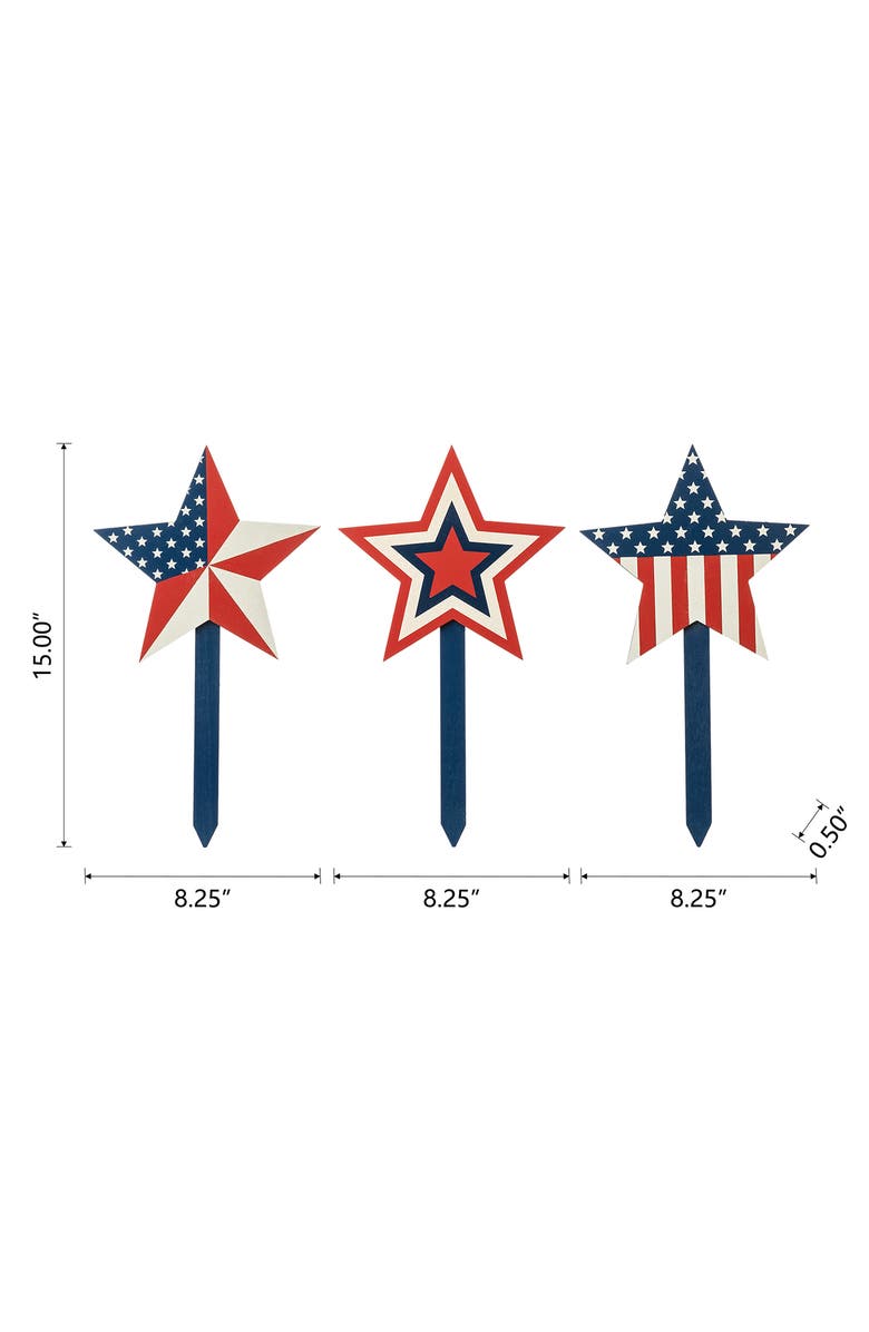 Glitzhome Set of 3 Wooden Patriotic Star Yard Stake, Alternate, color, Blue