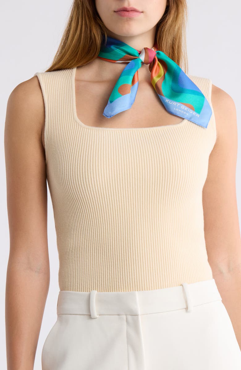 Kurt Geiger London Wavy Stripe Print Silk Square Scarf, Main, color, Soft Rainbow