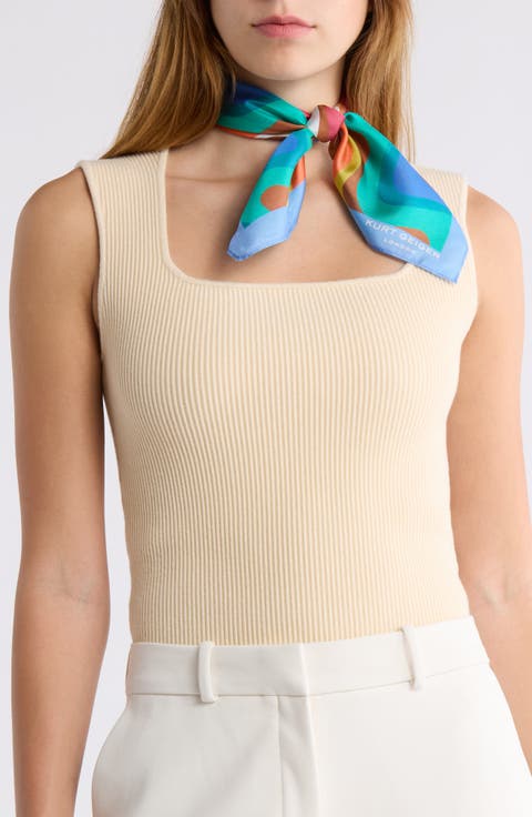 Wavy Stripe Print Silk Square Scarf