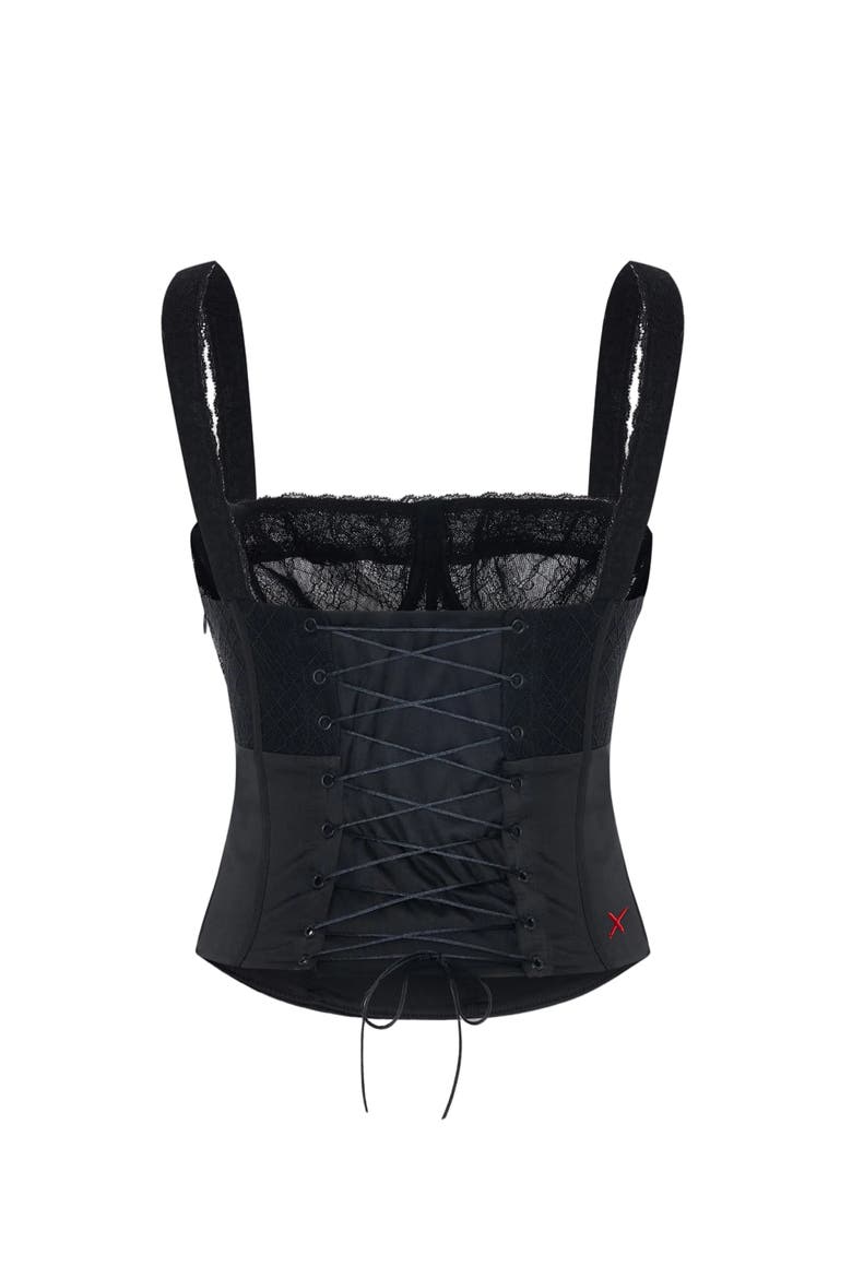 Daydreamers Satin Corset With Lace Detail, Alternate, color, BLACK