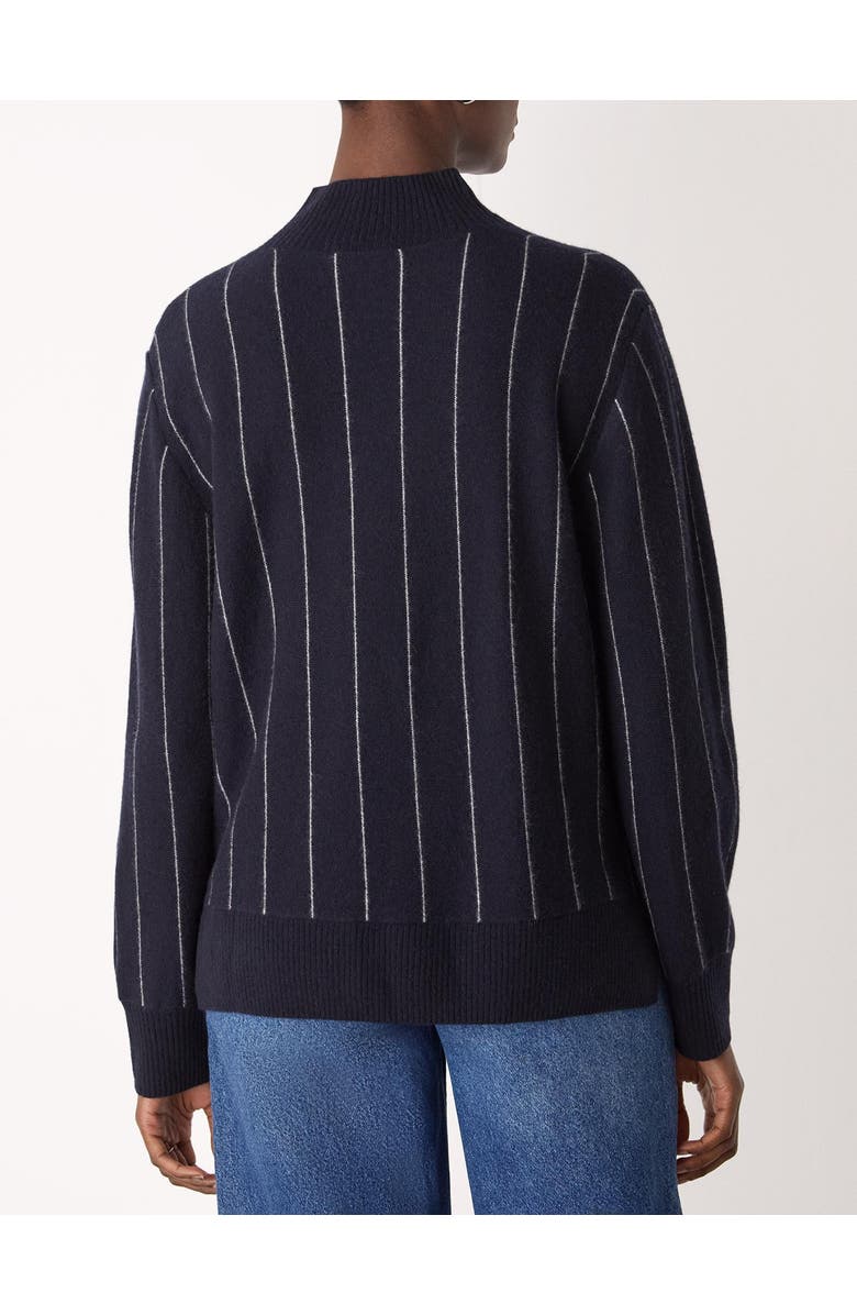 Whistles Stripe Wool Funnel Neck Knit Sweater, Alternate, color, Navy