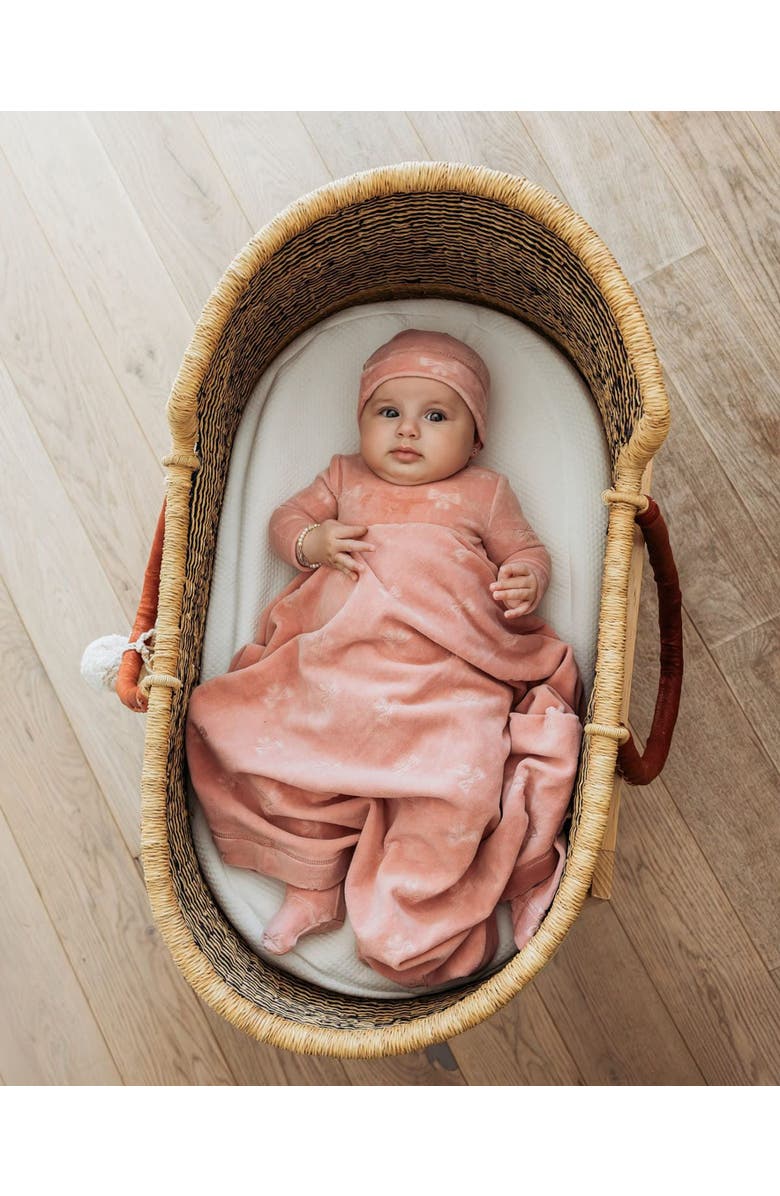 MiniMoi 3 Piece Baby Girls "Velvet Bow" Cotton Rich Velour Footie Set, Alternate, color, Pink