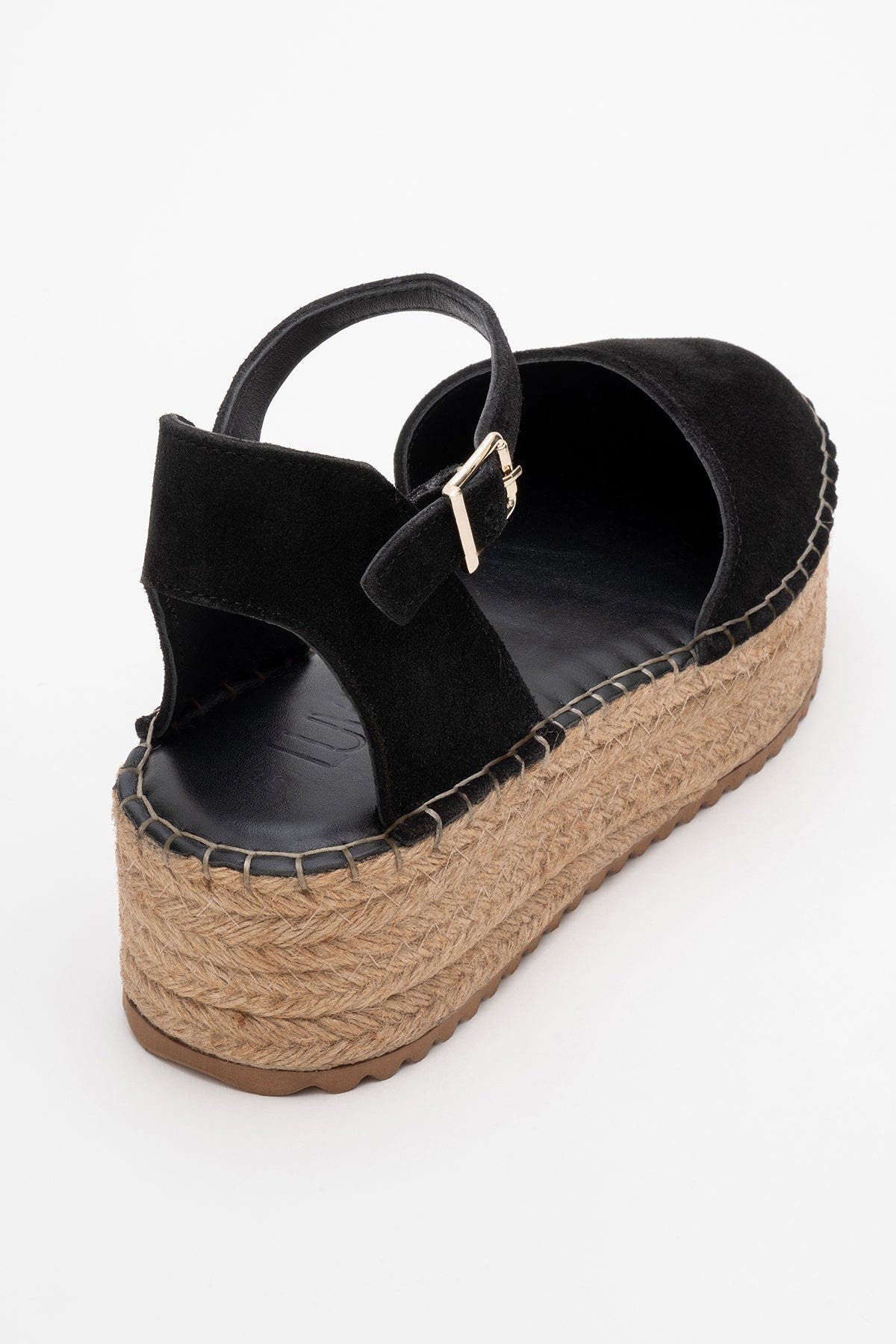 Forever & Always Shoes Viba Leather Espadrille Platform Wedge Sandals, Alternate, color, Black Suede Leather