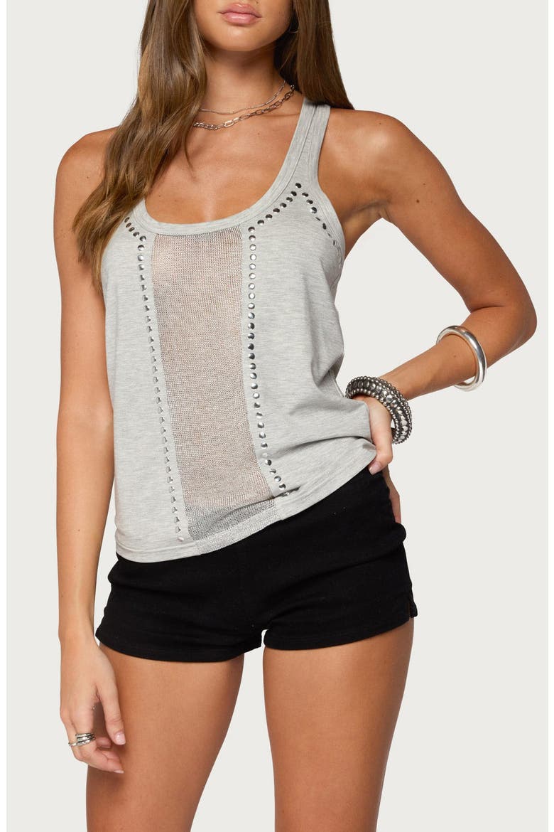 Jali Studded Racerback Tank, Main, color, GRAY-MELANGE