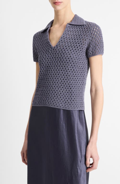 Vince Open Stitch Cotton Johnny Collar Sweater In Mauve Thistle