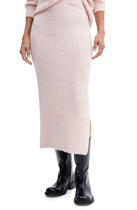Side Slit Knit Midi Skirt