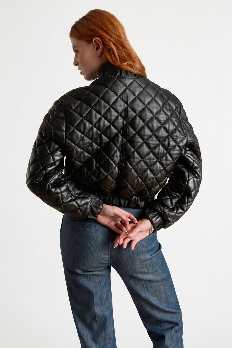 Aveline Quilted Leather Jacket, Alternate, color, Black